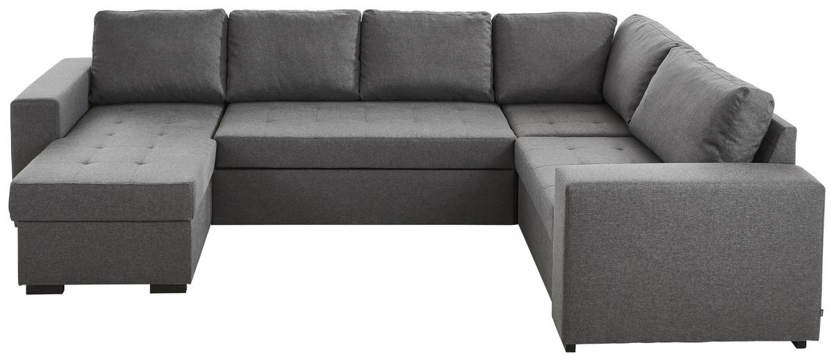 WOHNLANDSCHAFT Dunkelgrau Webstoff  - Dunkelgrau/Schwarz, KONVENTIONELL, Kunststoff/Textil (157/313/207cm) - Ti'me