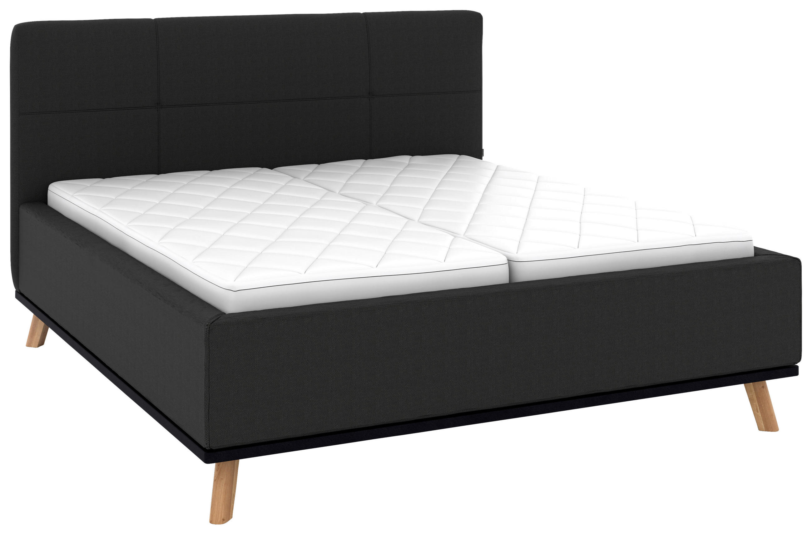 POLSTERBETT 180/200 cm,  in Anthrazit, Matratze, Lattenrost, Bettkasten, H3 + H3 = fest  - Eichefarben/Anthrazit, Design, Holz/Textil (180/200cm) - Musterring