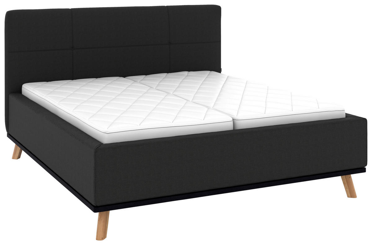 POLSTERBETT 180/200 cm,  in Anthrazit, Matratze, Lattenrost, Bettkasten, H3 + H3 = fest  - Eichefarben/Anthrazit, Design, Holz/Textil (180/200cm) - Musterring