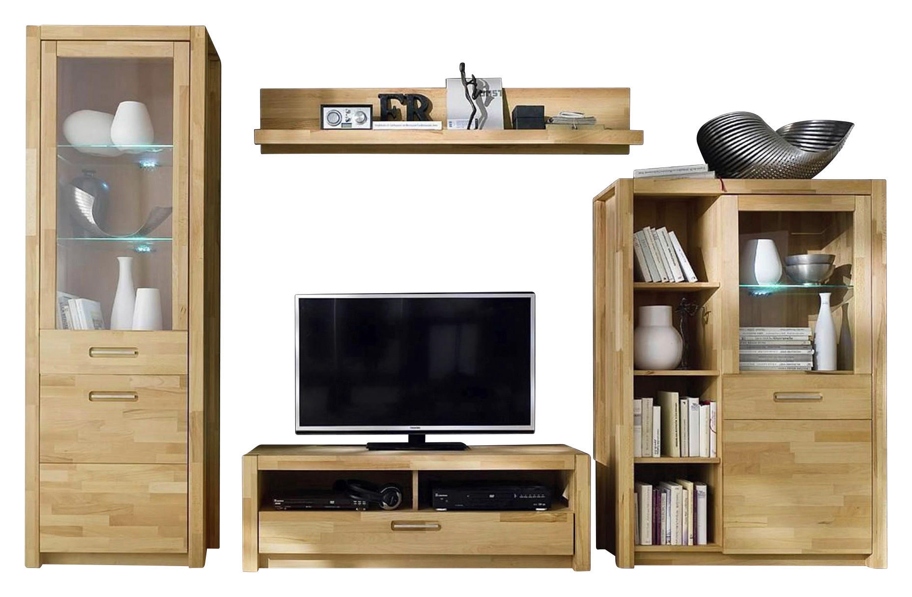 WOHNWAND  in Buchefarben 309/203/46 cm  - Buchefarben, Design, Glas/Holz (309/203/46cm) - MID.YOU