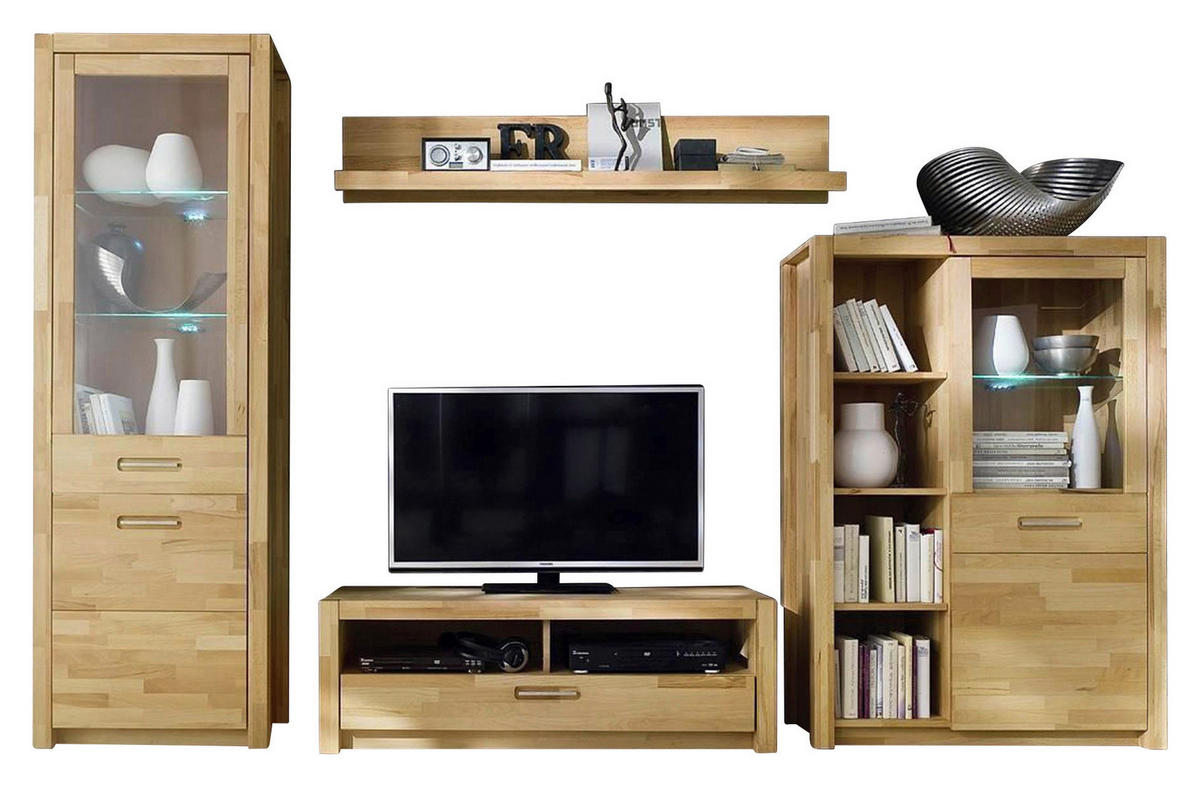 WOHNWAND  in Buchefarben 309/203/46 cm  - Buchefarben, Design, Glas/Holz (309/203/46cm) - MID.YOU
