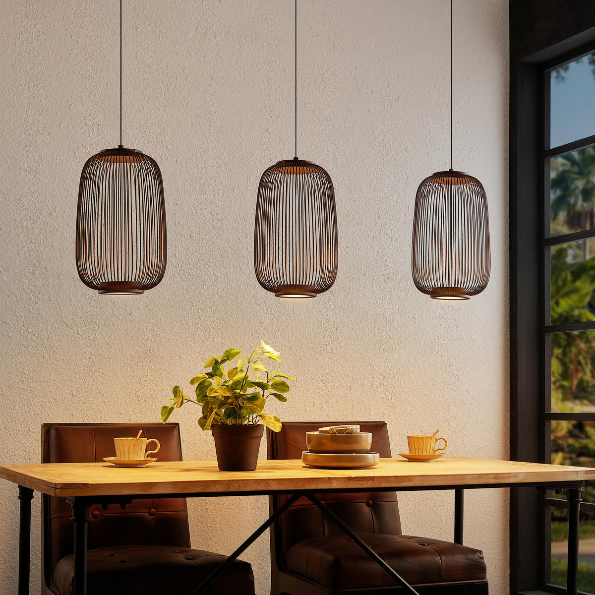 LED-HÄNGELEUCHTE Cage 102,5/22,5/50-150 cm  - Braun, Design, Kunststoff/Metall (102,5/22,5/50-150cm) - Dieter Knoll