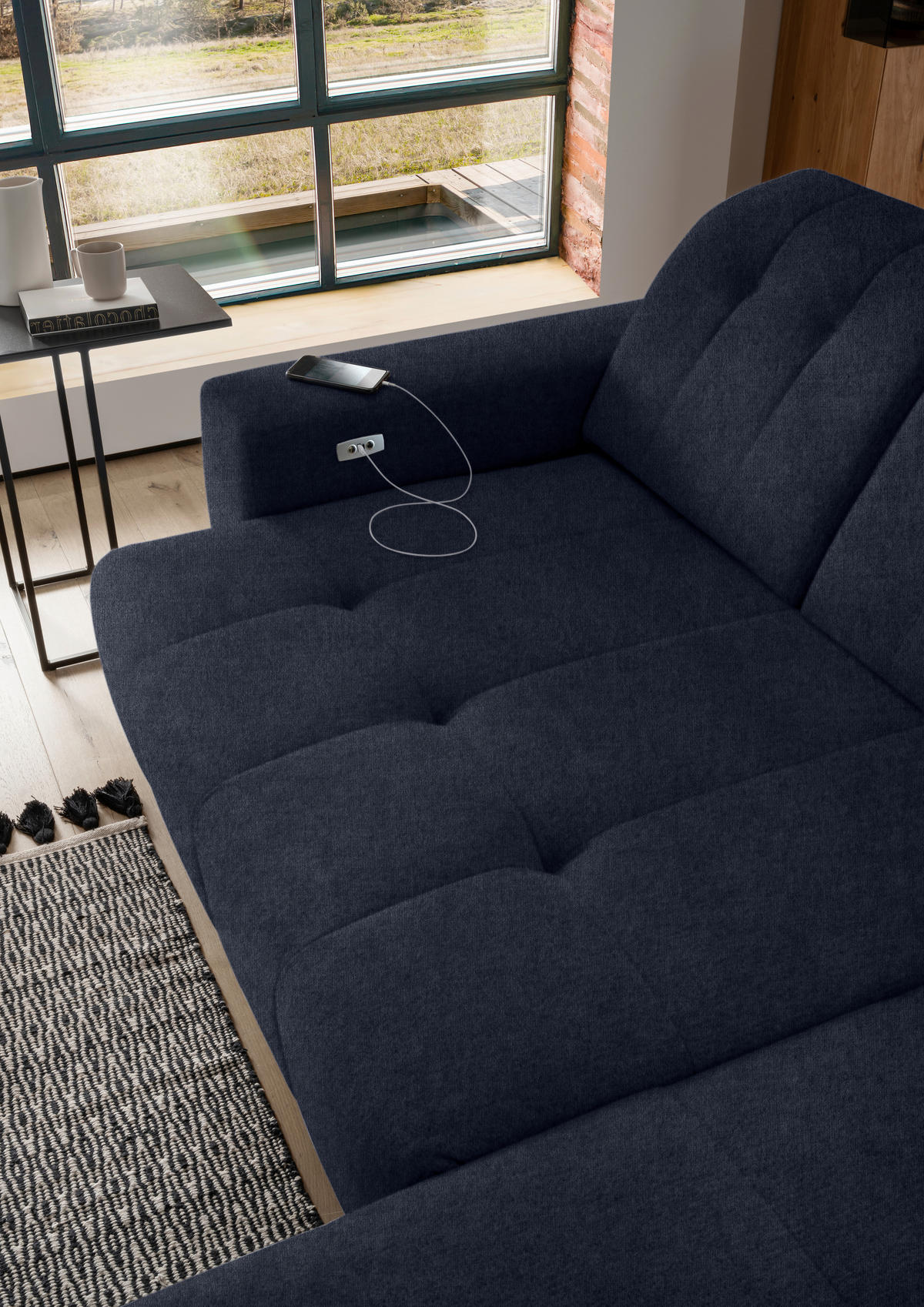 ECKSOFA Dunkelblau Mikrofaser  - Schwarz/Dunkelblau, MODERN, Textil/Metall (261/200cm) - Livetastic