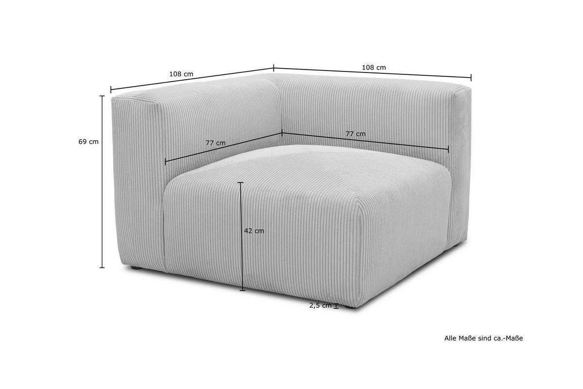 SOFAELEMENT Cord, Mikrofaser Schlammfarben  - Schlammfarben/Schwarz, Design, Kunststoff/Textil (108/69/108cm) - MID.YOU