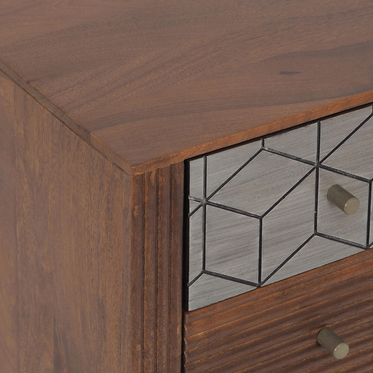 ÉJJELISZEKRÉNY keményfa mangófa szürke, méz  - aranyszínű/szürke, Modern, fém/fa (40/50/35cm) - MID.YOU