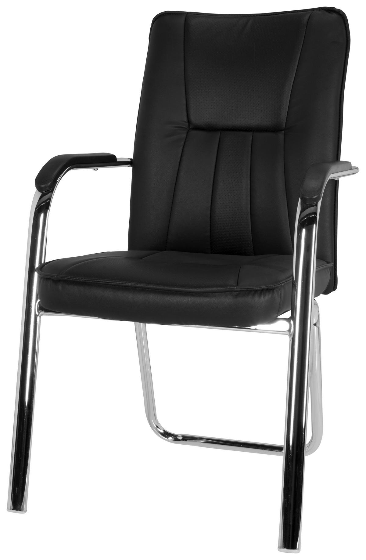 BESUCHERSTUHL  in Lederlook Schwarz  - Chromfarben/Schwarz, MODERN, Textil/Metall (55/94/44cm) - MID.YOU