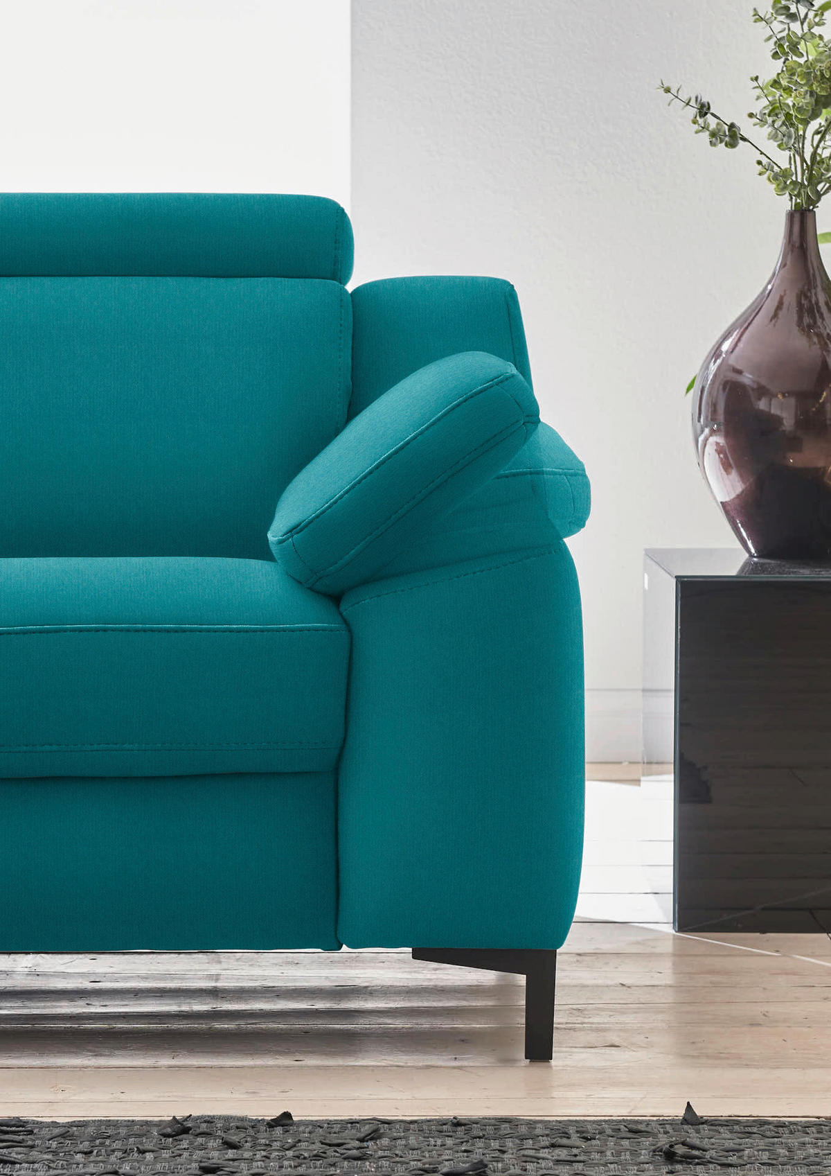 3-SITZER-SOFA in Chenille Petrol  - Petrol/Schwarz, Design, Textil/Metall (230/104/104cm) - Valdera