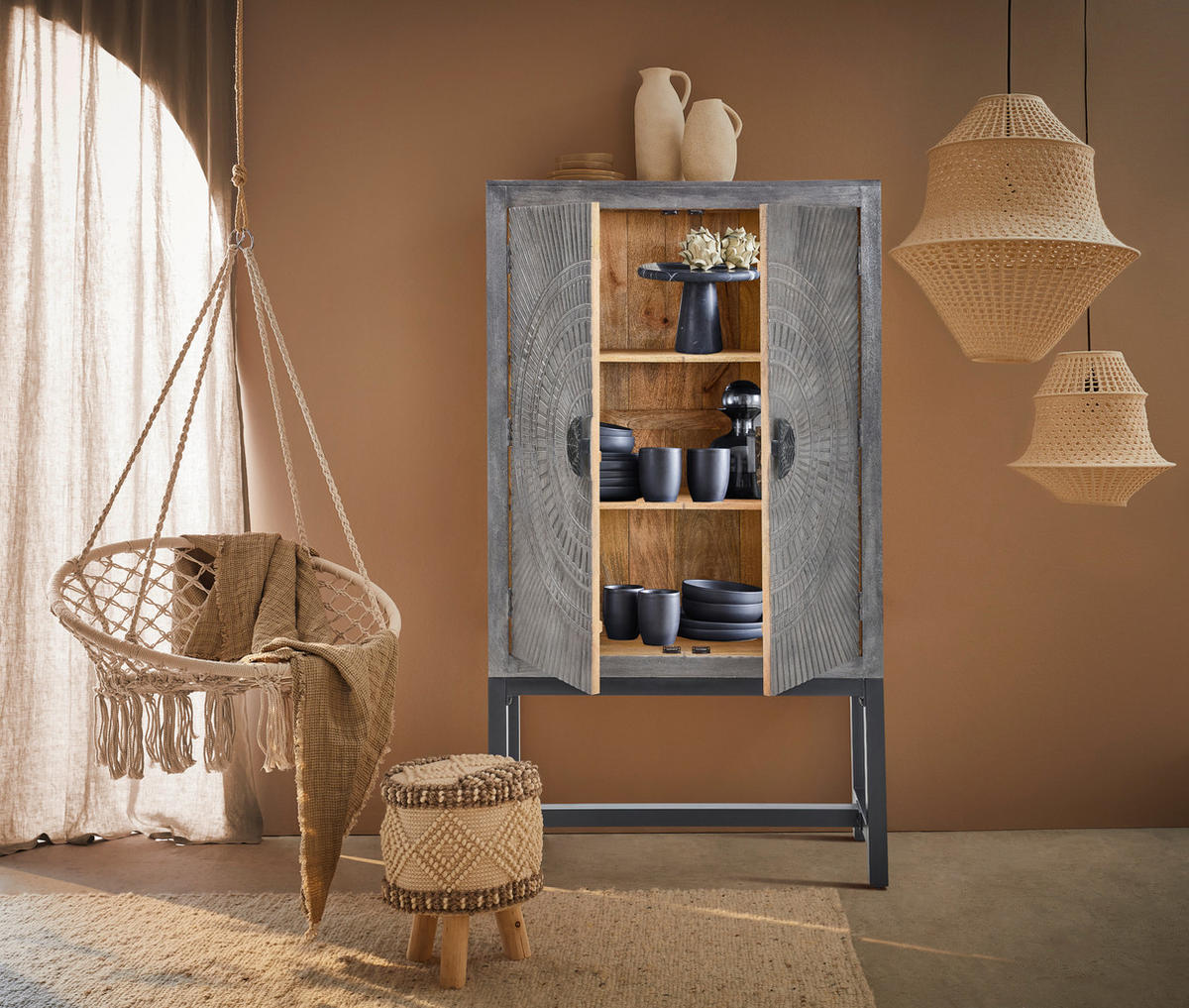 MEHRZWECKSCHRANK 107/189/40 cm  in Grau, Schwarz  - Schwarz/Grau, LIFESTYLE, Holz/Metall (107/189/40cm) - Landscape