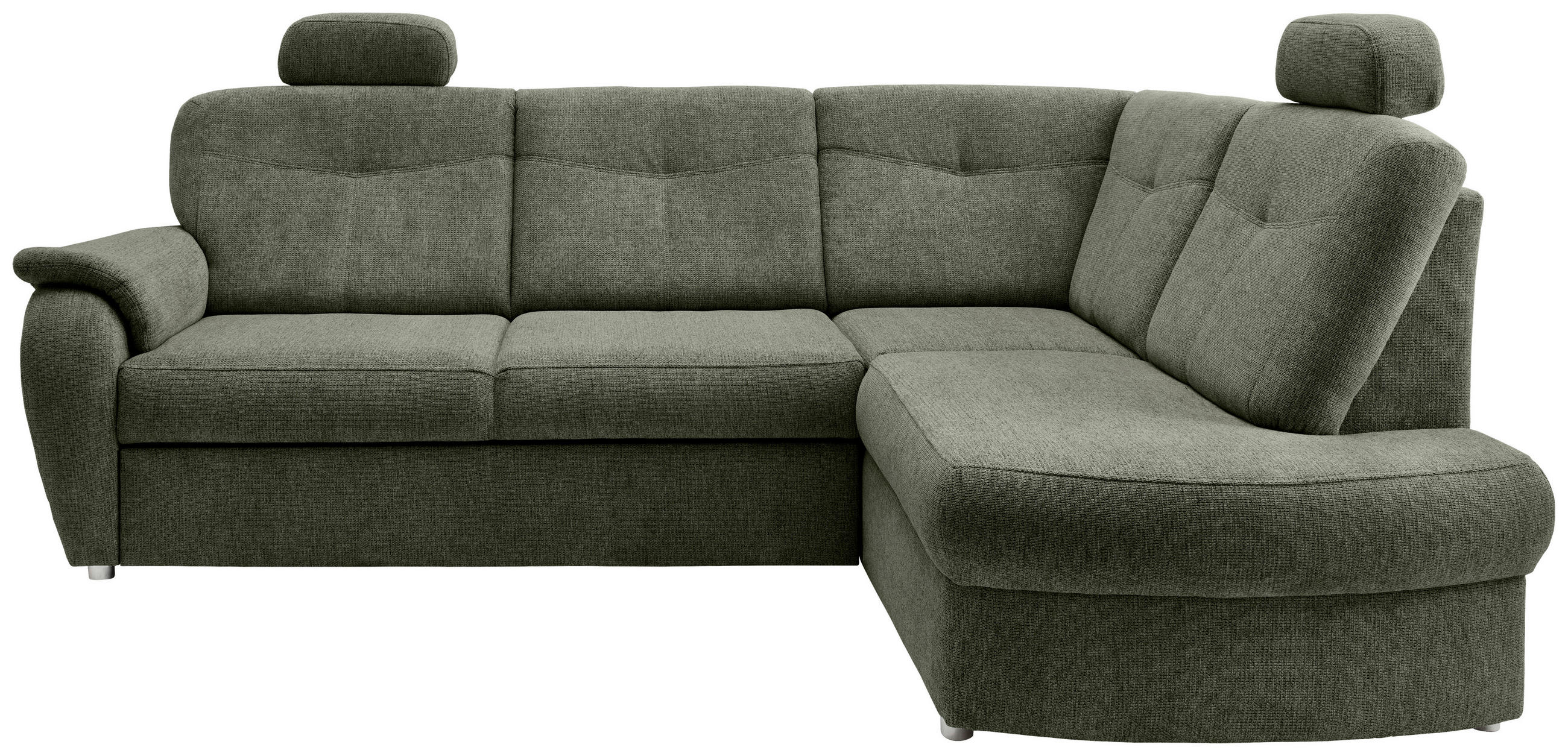 ECKSCHLAFSOFA Chenille Dunkelgrün  inkl. Bettkasten, Schlaffunktion, Kopfstütze, Liegefläche im Originalstoff  - Chromfarben/Dunkelgrün, MODERN, Kunststoff/Textil (264/180cm) - Livetastic