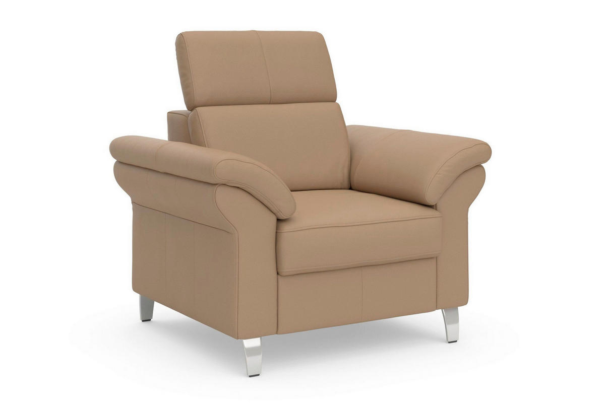 SESSEL in Echtleder Cappuccino  - Chromfarben/Cappuccino, Basics, Leder/Metall (101/84/93cm) - Sit & More
