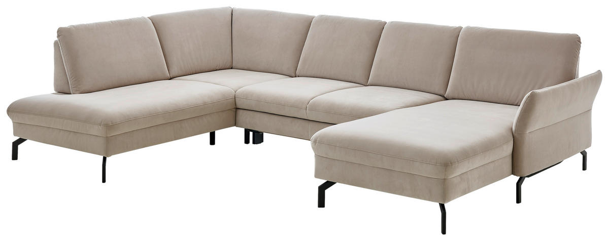 WOHNLANDSCHAFT in Velours Graubraun  - Graubraun/Schwarz, Design, Textil/Metall (220/335/179cm) - Beldomo System