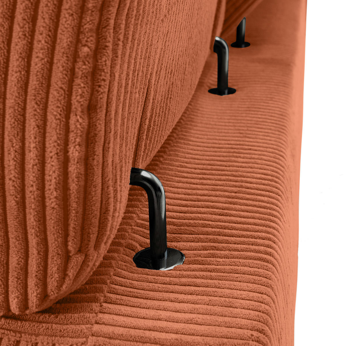 ECKSOFA Rostfarben Cord Rücken echt, Kopfteilverstellung, Sitzvorzug  - Rostfarben/Schwarz, KONVENTIONELL, Textil/Metall (170/257cm) - Carryhome