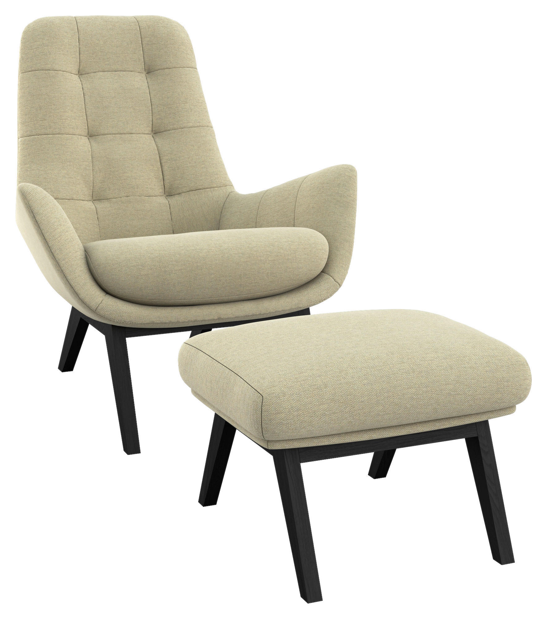 SESSELSET Flachgewebe Hocker    - Beige/Schwarz, Design, Holz/Textil (84/95/96cm) - MID.YOU