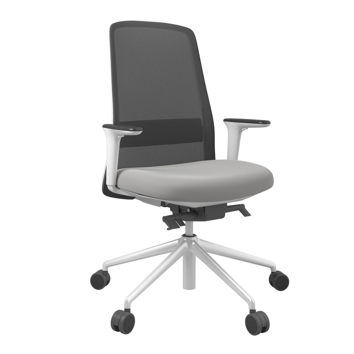 DREHSTUHL Lederlook Schwarz, Weiß, Hellgrau  - Hellgrau/Schwarz, MODERN, Kunststoff/Textil (70/103-115/70cm)