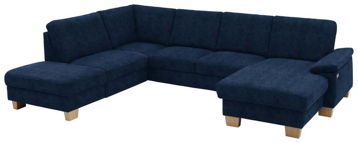 WOHNLANDSCHAFT in Velours Dunkelblau  - Eichefarben/Dunkelblau, Konventionell, Holz/Textil (235/316/167cm) - Beldomo System