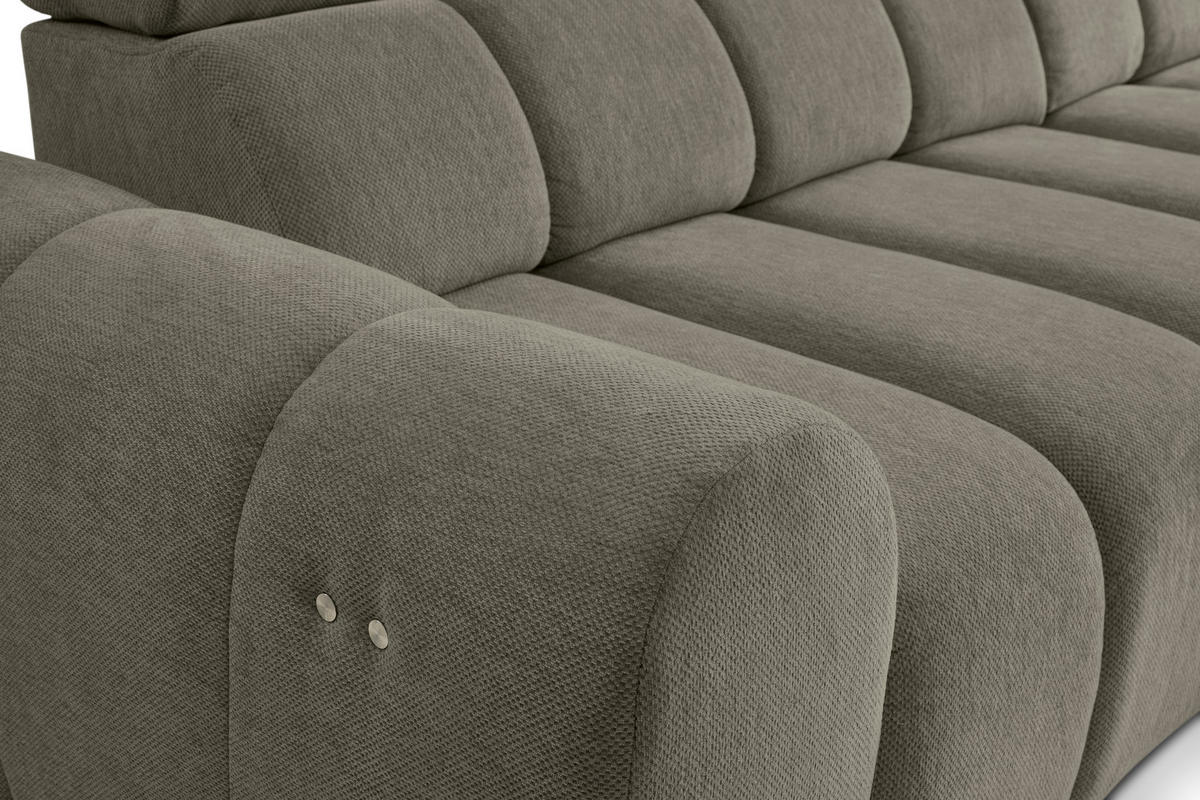 ECKSOFA Graubraun Chenille Bettkasten, Rücken echt, Kopfteilverstellung, Sitzvorzug  - Graubraun/Schwarz, Design, Kunststoff/Textil (290/152cm) - Stylife