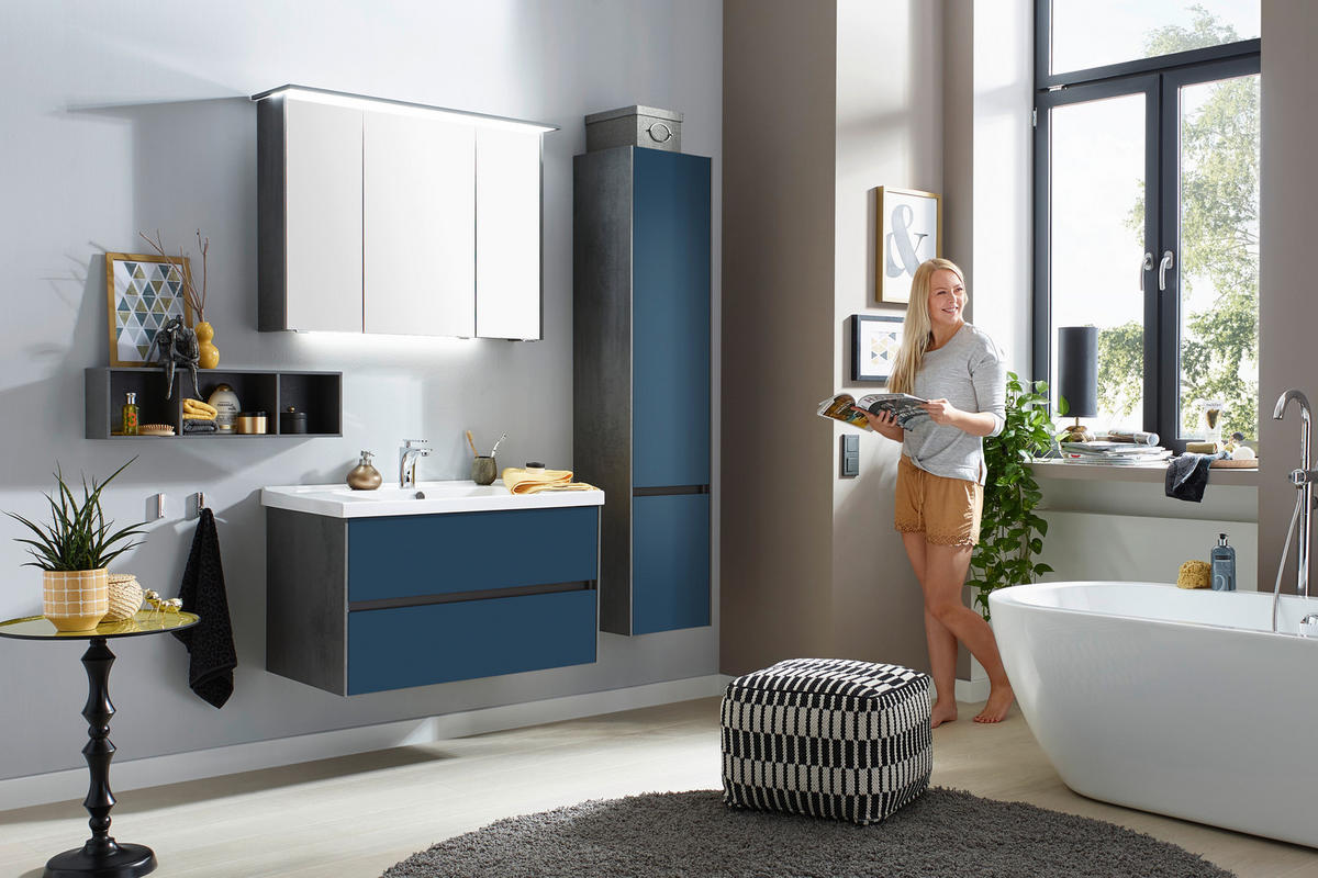 BADEZIMMER  in 92 cm  - Blau/Dunkelgrau, KONVENTIONELL, Glas/Keramik (92cm) - Dieter Knoll
