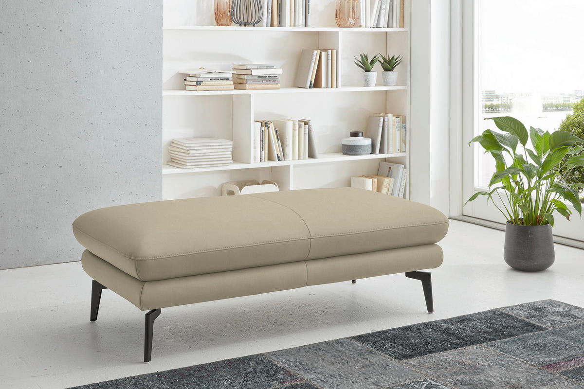 2,5-SITZER in Echtleder Creme, Naturfarben  - Creme/Schwarz, Design, Leder/Metall (196/86/104cm) - Dieter Knoll