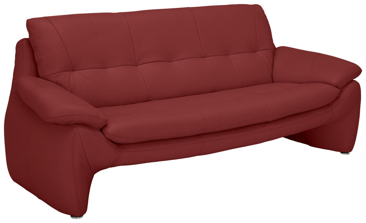 3-SITZER-SOFA Echtleder Rot  - Silberfarben/Rot, KONVENTIONELL, Leder/Metall (198/86/91cm) - Celina Home