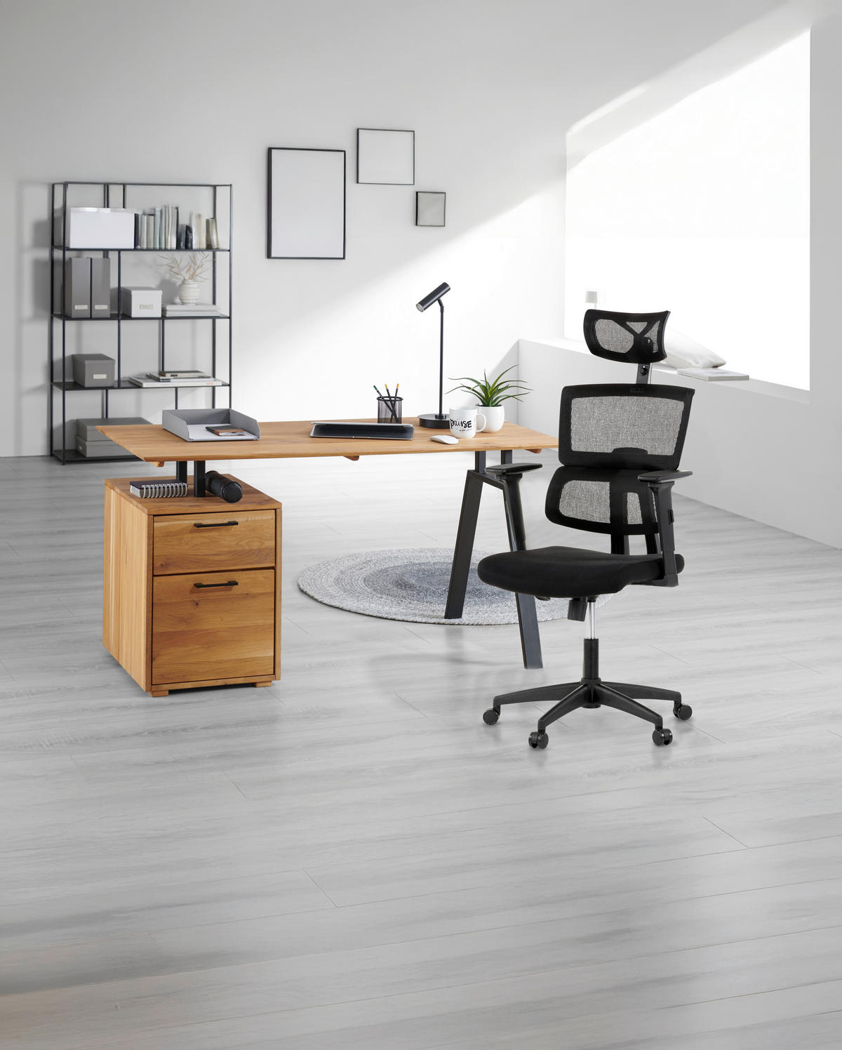 ÍRÓASZTAL  - tölgyfa színű/fekete, Konventionell, műanyag/fa (140/65/75cm) - Linea Natura
