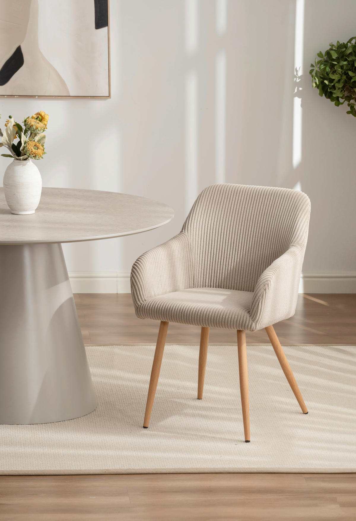 ARMLEHNSTUHL  in Eisen Cord  - Eichefarben/Beige, Trend, Holz/Textil (55/84/60cm) - Livetastic