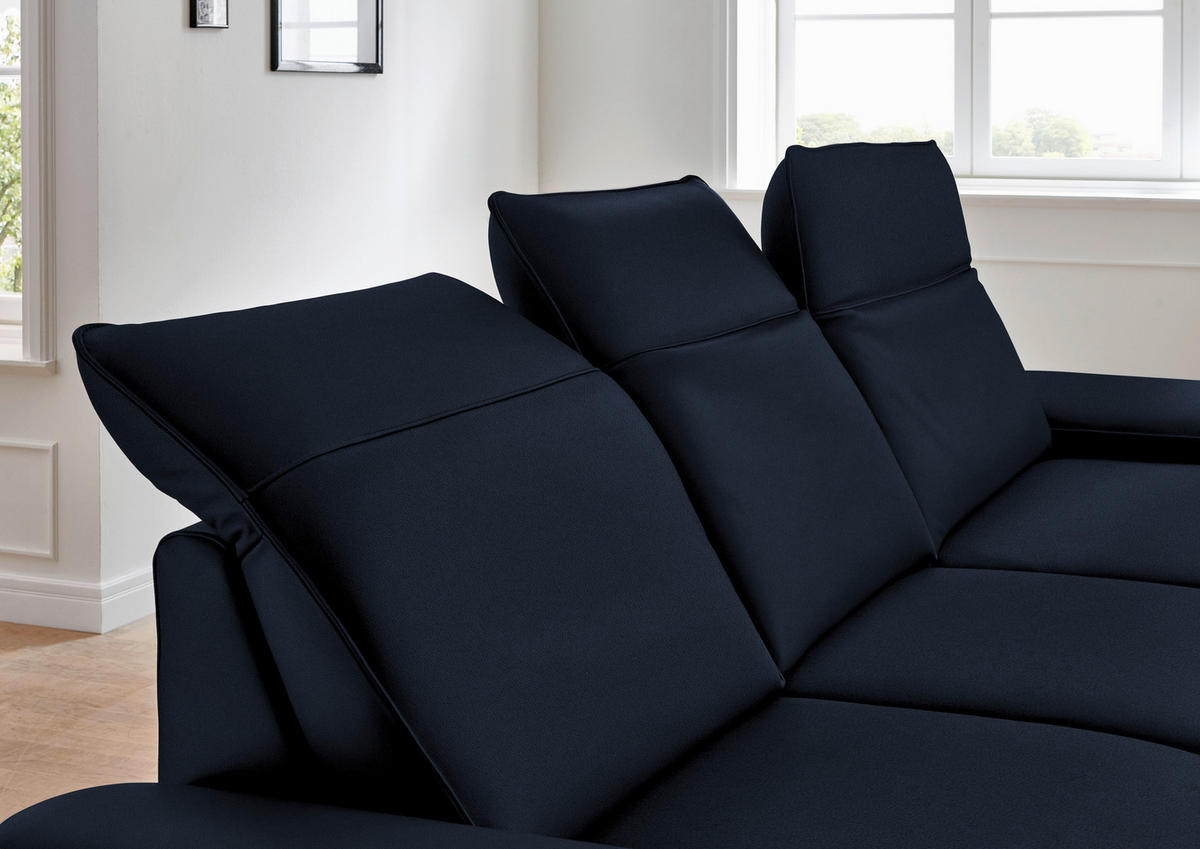 ECKSOFA in Echtleder Dunkelblau  - Schwarz/Dunkelblau, Design, Leder/Metall (328/193cm) - Dieter Knoll