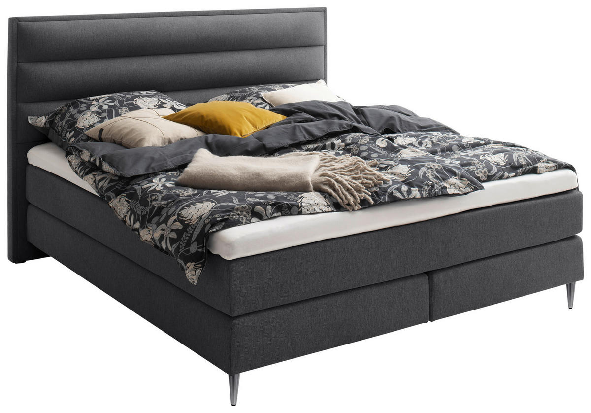 BOXSPRINGBETT 180/200 cm  in Anthrazit  - Edelstahlfarben/Anthrazit, Design, Textil/Metall (180/200cm) - Schöner Wohnen