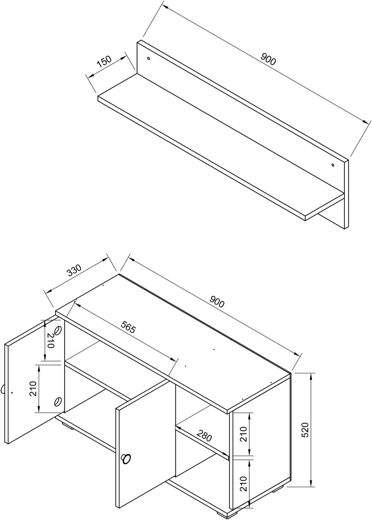 GARDEROBE 2-teilig  in 90/82/33 cm  - Weiss/Anthrazit, Modern, Holzwerkstoff (90/82/33cm) - MID.YOU
