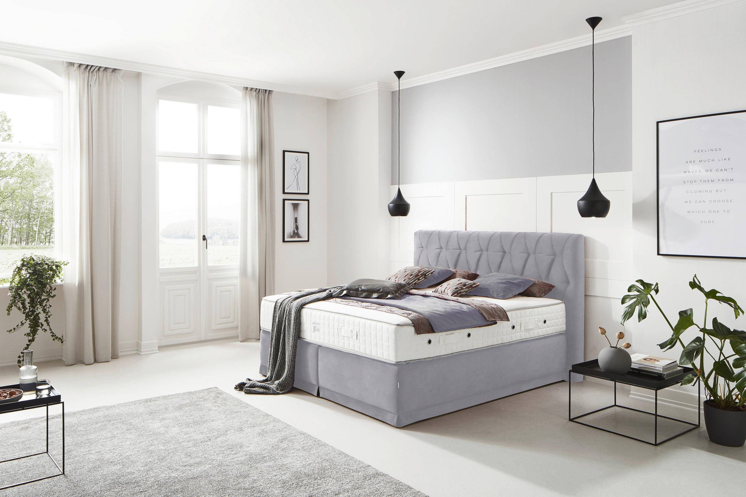 BOXSPRINGBETT 180/200 cm  in Hellgrau  - Hellgrau, KONVENTIONELL, Textil (180/200cm) - Ambiente