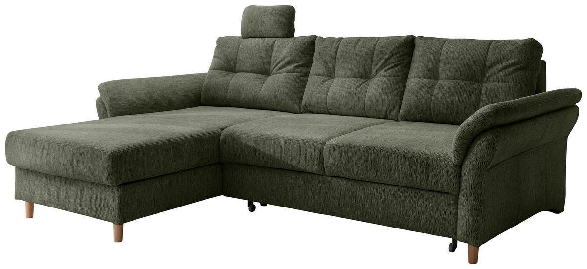 ECKSOFA in Chenille Dunkelgrün  - Dunkelgrün/Naturfarben, Modern, Holz/Textil (176/250cm) - Livetastic