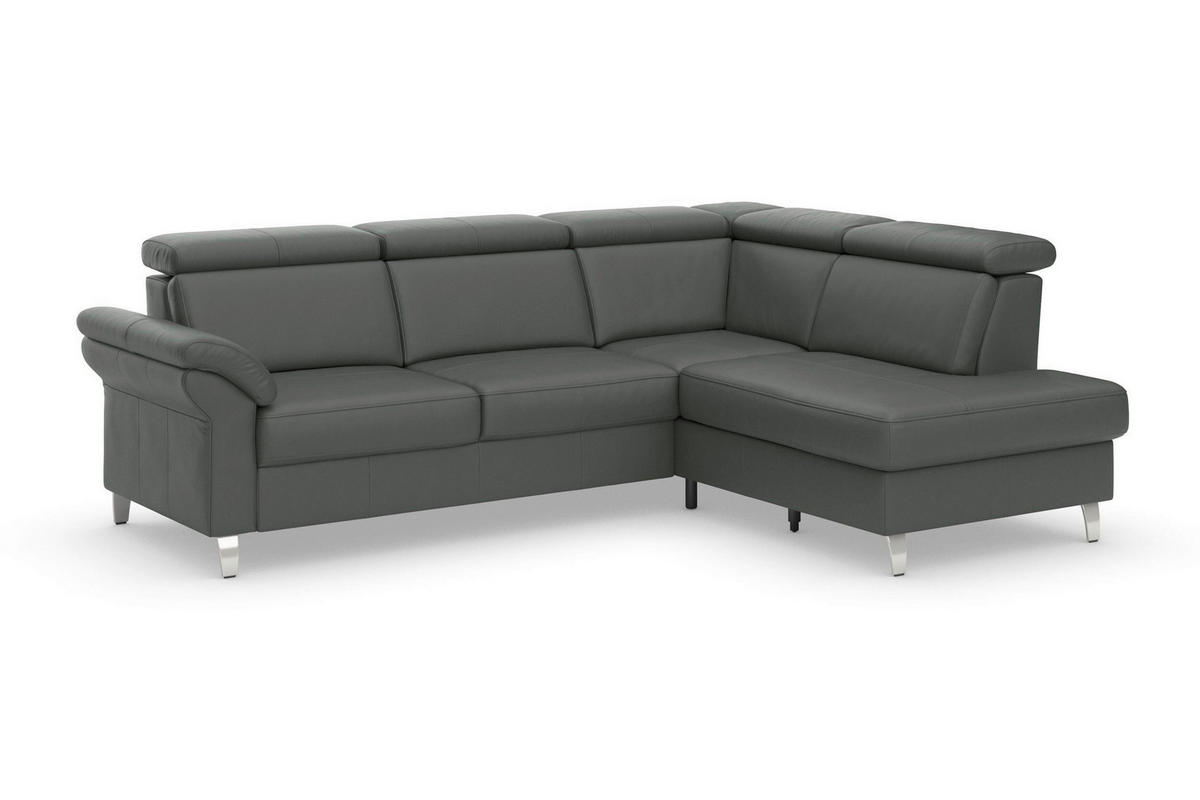ECKSOFA 245/194 cm ARNGAST E in Echtleder Anthrazit Kopfteilverstellung  245/194 cm  - Chromfarben/Anthrazit, Basics, Leder/Textil (245/194cm) - Sit & More