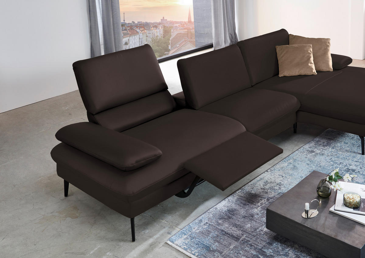ECKSOFA in Echtleder Dunkelbraun  - Dunkelbraun/Schwarz, Design, Leder/Metall (325/157cm) - Dieter Knoll