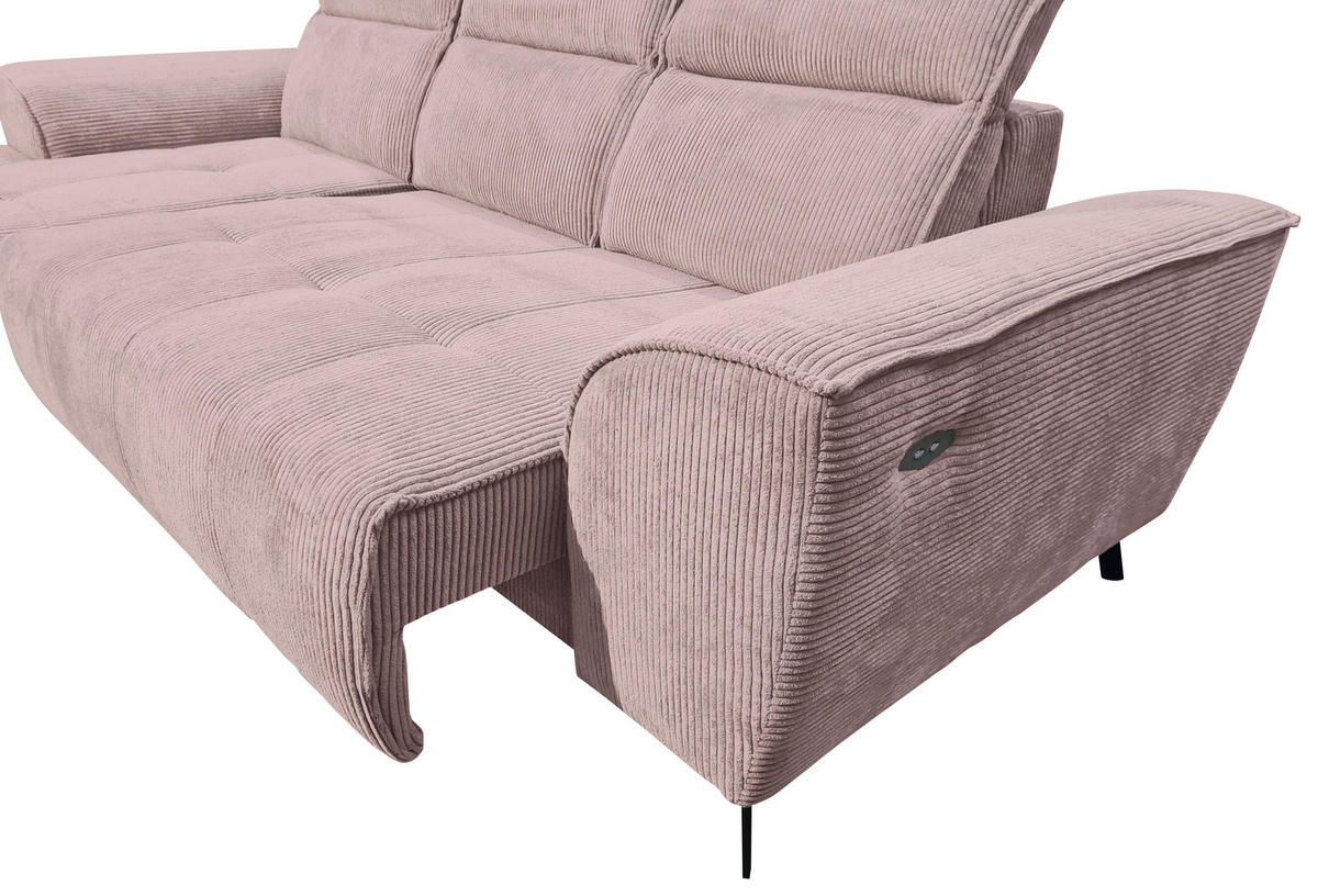 ECKSOFA Altrosa Cord  - Schwarz/Altrosa, KONVENTIONELL, Textil/Metall (196/290cm) - Carryhome