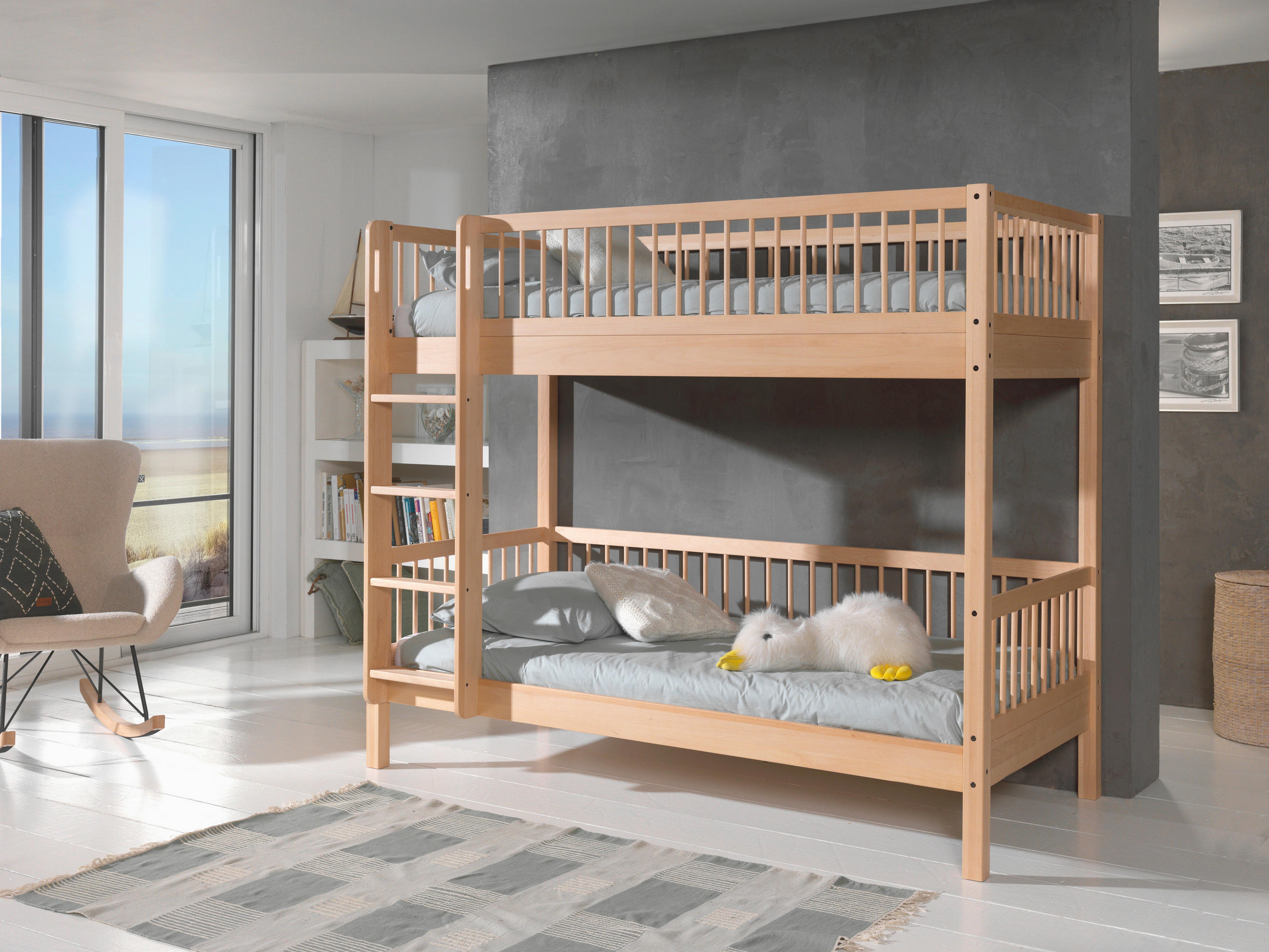 ETAGENBETT 90/200 cm,  in Buchefarben, Absturzsicherung, Leiter, Rollroste  - Buchefarben/Naturfarben, MODERN, Holz (90/200cm) - Vipack