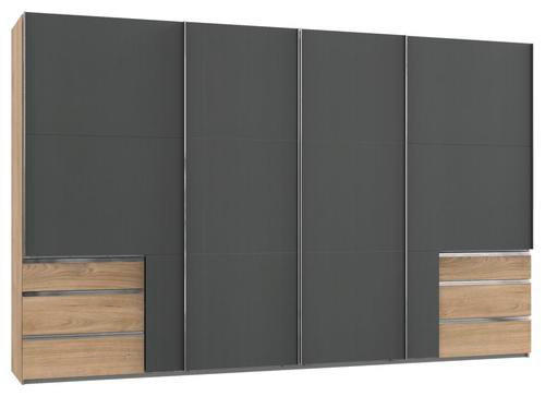 SCHWEBETÜRENSCHRANK 350,00/216,00/65,00 cm 4-türig Graphitfarben, Eichefarben  - Chromfarben/Eichefarben, Basics, Holzwerkstoff/Metall (350,00/216,00/65,00cm) - MID.YOU