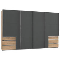 SCHWEBETÜRENSCHRANK 350,00/216,00/65,00 cm 4-türig Graphitfarben, Eichefarben  - Chromfarben/Eichefarben, Basics, Holzwerkstoff/Metall (350,00/216,00/65,00cm) - MID.YOU
