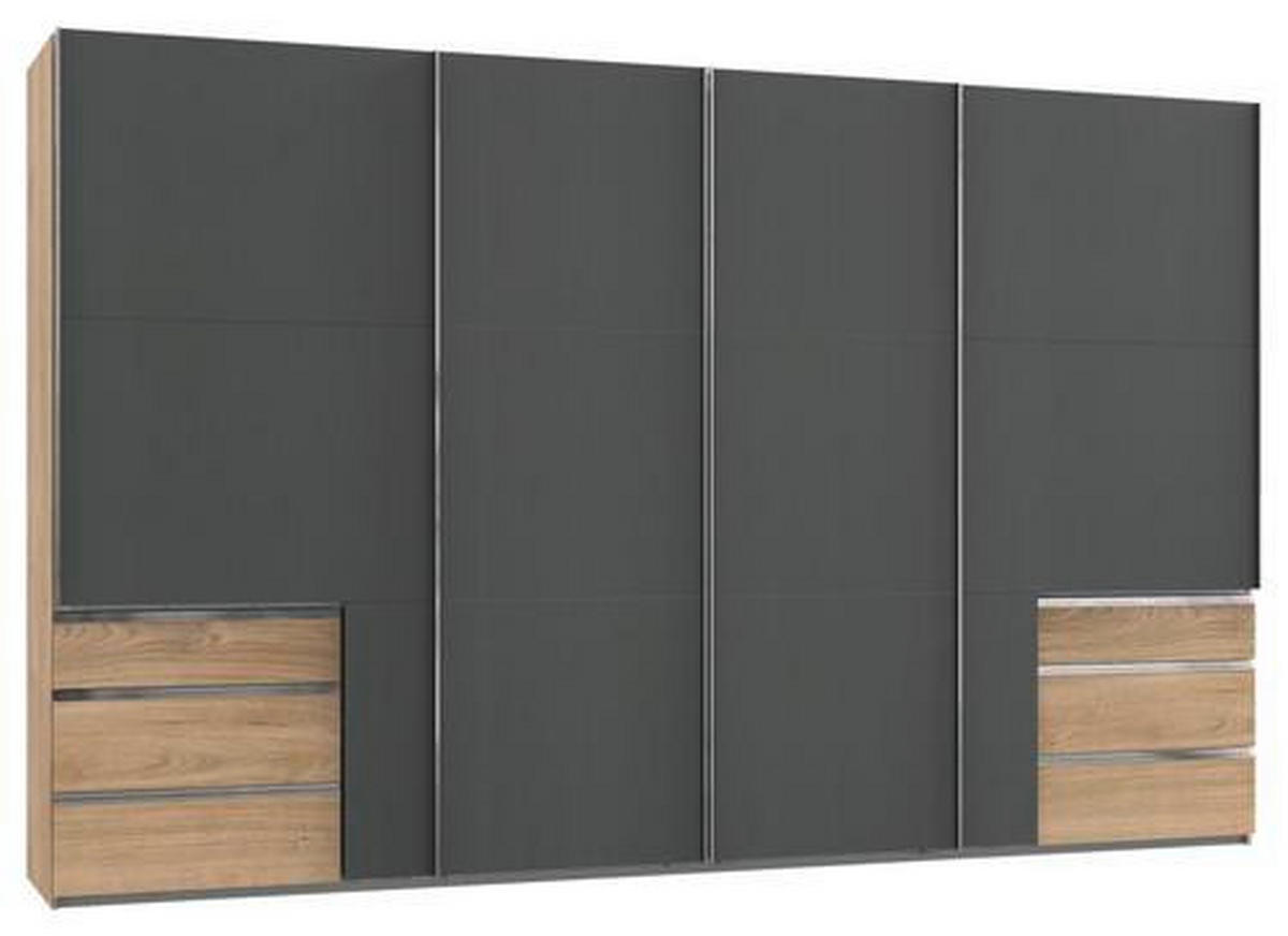 SCHWEBETÜRENSCHRANK 350,00/216,00/65,00 cm 4-türig Graphitfarben, Eichefarben  - Chromfarben/Eichefarben, Basics, Holzwerkstoff/Metall (350,00/216,00/65,00cm) - MID.YOU