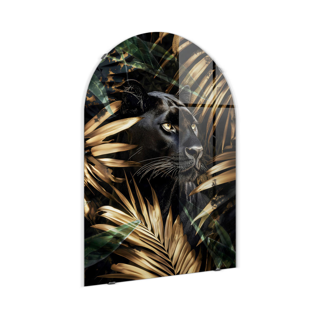 GLASBILD Tiere, Blätter 70/100 cm  - Goldfarben/Schwarz, Basics, Glas/Papier (70/100cm)