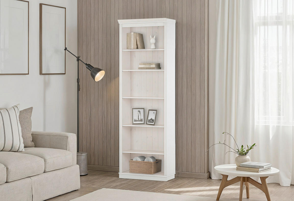 REGÁL, biela, farba borovice, borovica, 74/223/37 cm - biela/farba borovice, Design, drevo (74/223/37cm) - Livetastic