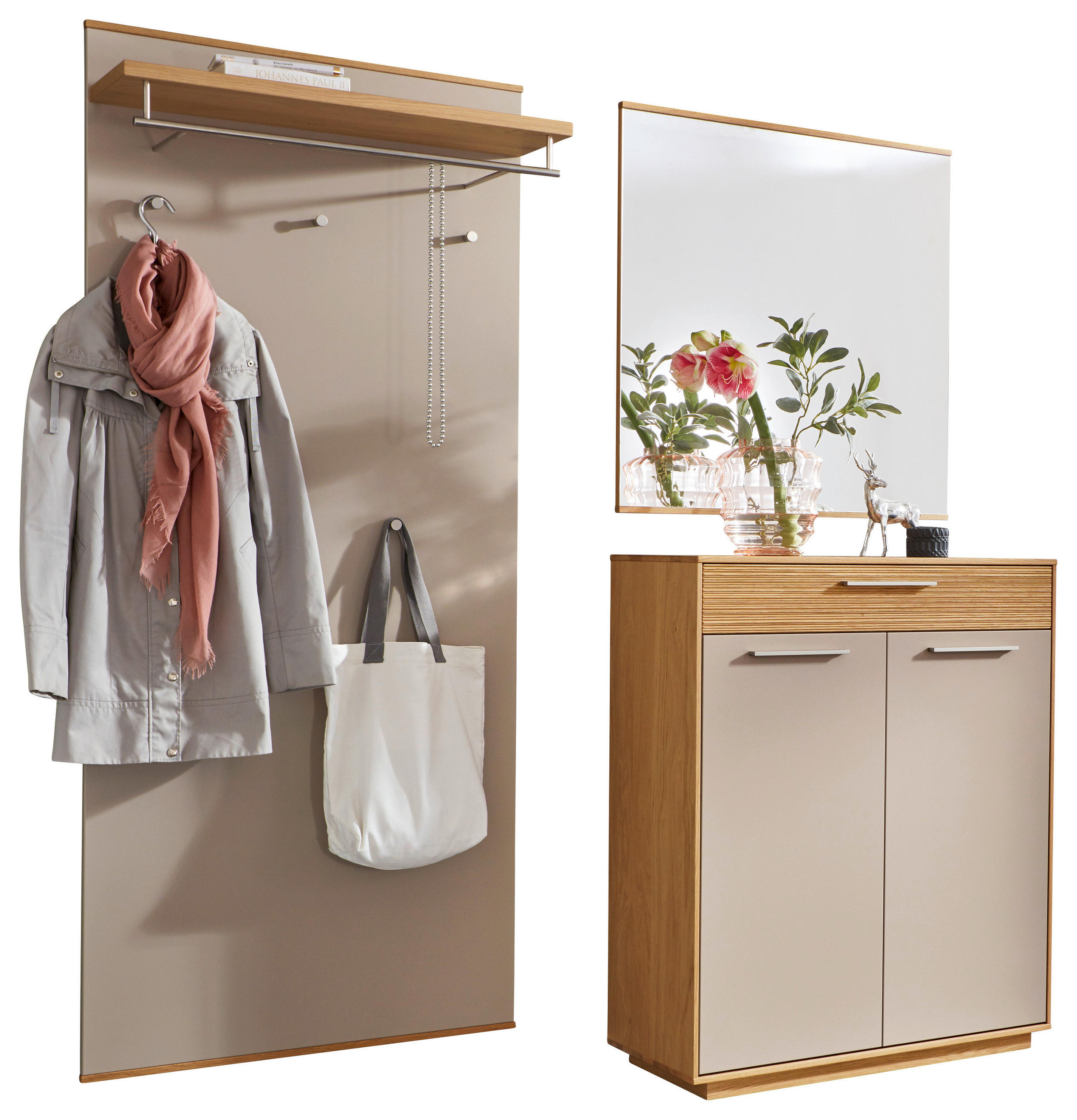 GARDEROBE 3-teilig  in 180/195/37 cm  - Taupe/Eichefarben, Design, Holz/Holzwerkstoff (180/195/37cm) - Novel