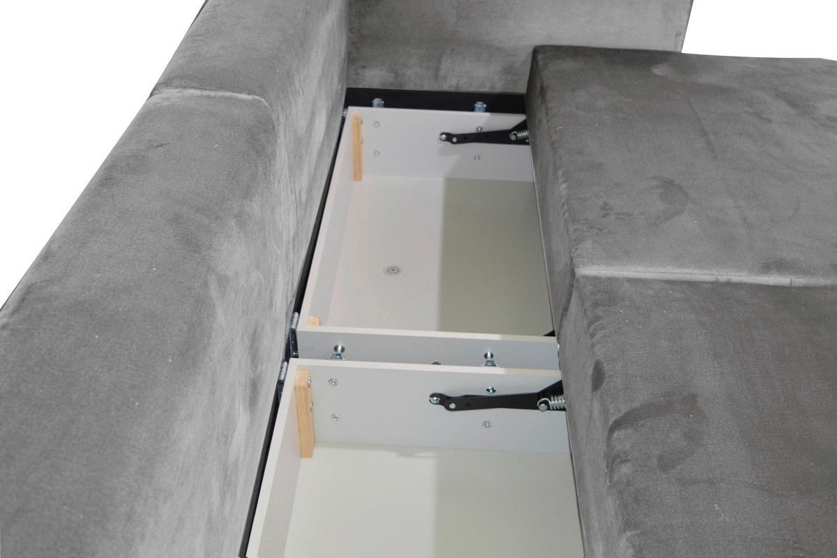 BIGSOFA Velours Dunkelgrau  - Dunkelgrau/Schwarz, Design, Kunststoff/Textil (256/88/120cm) - home24