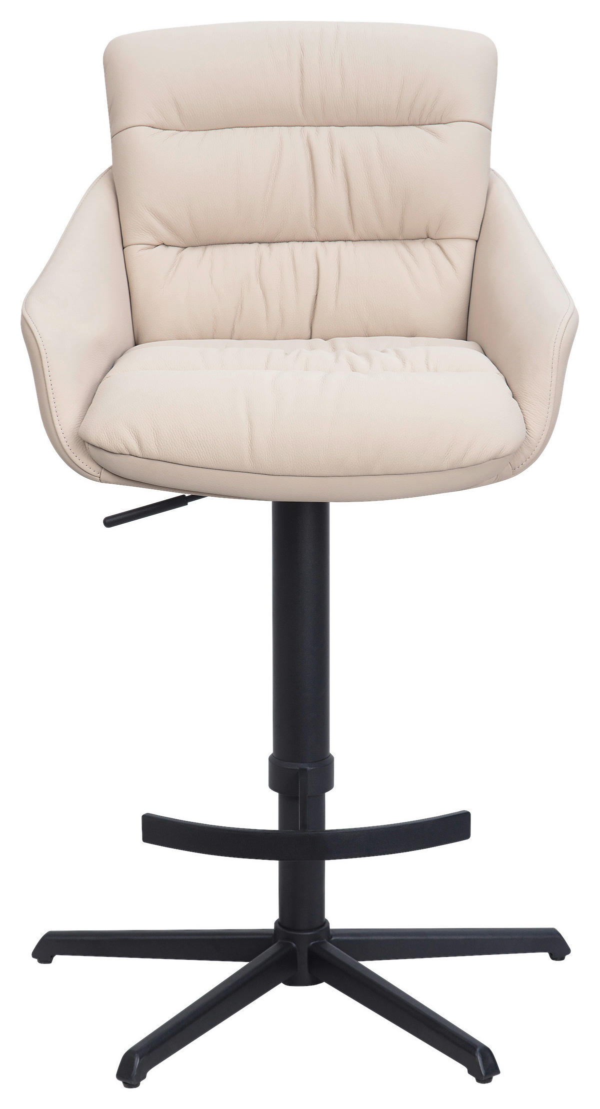 BARHOCKER Webstoff Echtleder Beige Stahl Sitzfläche 360° drehbar, inklusive Armlehnen, automatische Rückholfunktion  - Beige/Schwarz, Design, Leder/Textil (58/103-120/61cm) - Dieter Knoll