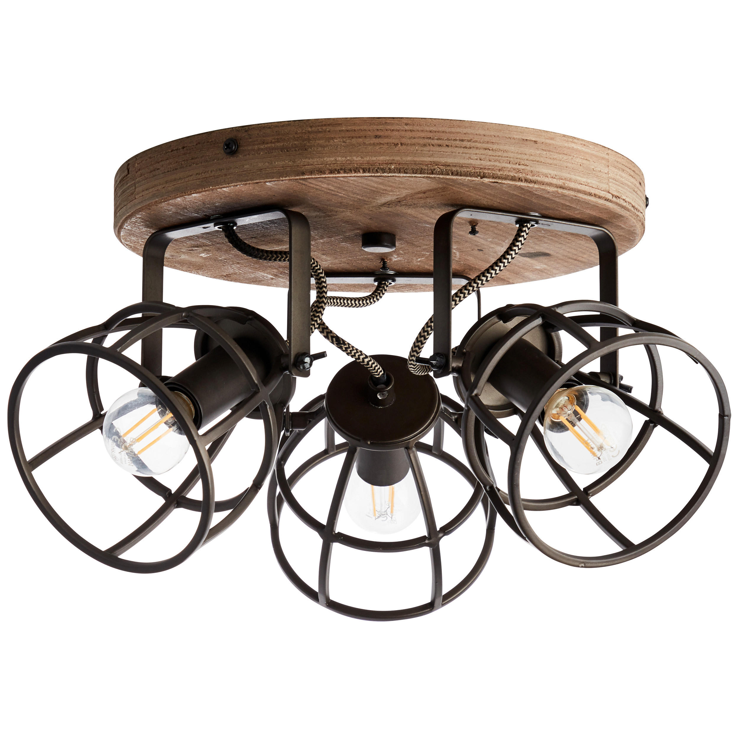 DECKENLEUCHTE  36/18 cm    - Hellbraun/Schwarz, Natur, Holz/Metall (36/18cm) - Brilliant
