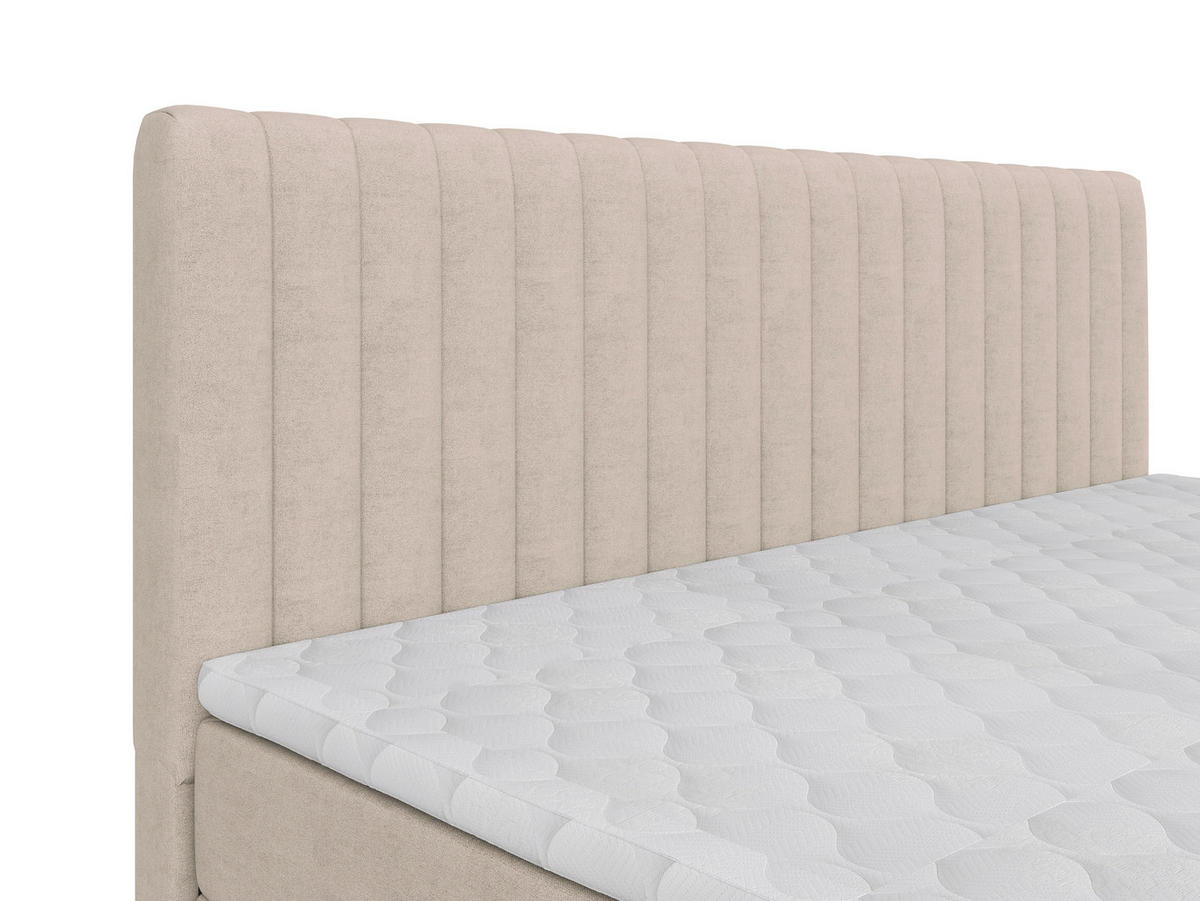 BOXBETT 180/200 cm,  in Creme, gepolstertes Kopfteil, Bettkasten, Topper, Matratzen, H3 + H3 = fest  - Creme/Schwarz, Basics, Kunststoff/Textil (180/200cm) - Chameo