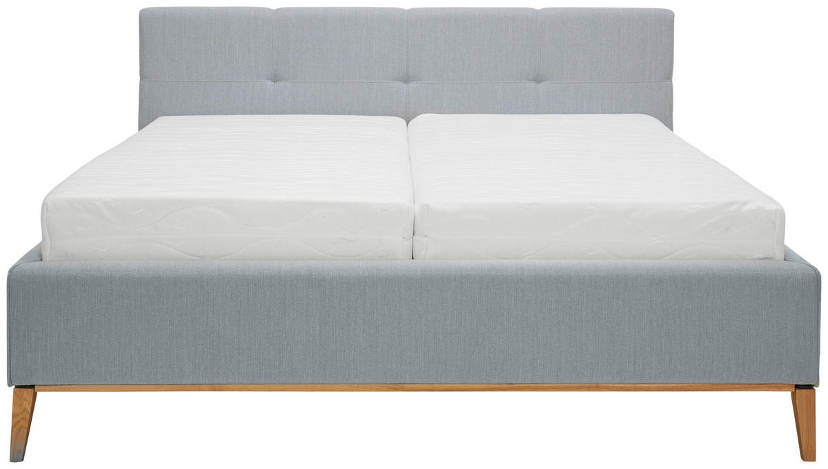 POLSTERBETT gepolstertes Kopfteil 180/200 cm  in Hellblau  - Eichefarben/Hellblau, KONVENTIONELL, Holz/Textil (180/200cm) - Moderano