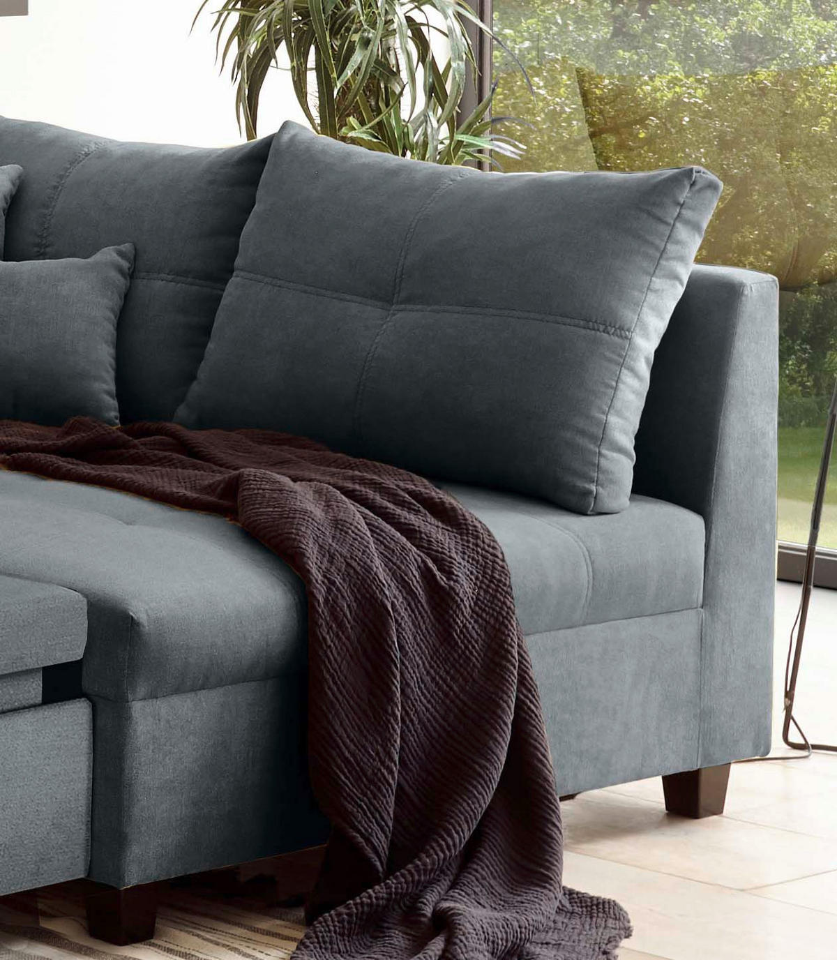 ECKSOFA Anthrazit Mikrovelours  - Anthrazit/Schwarz, Basics, Kunststoff/Textil (248/176cm) - MID.YOU