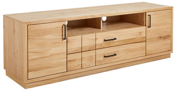 LOWBOARD Wildeiche furniert, massiv Eichefarben - Eichefarben/Schwarz, KONVENTIONELL, Holz/Holzwerkstoff (180/59/50cm) - Linea Natura