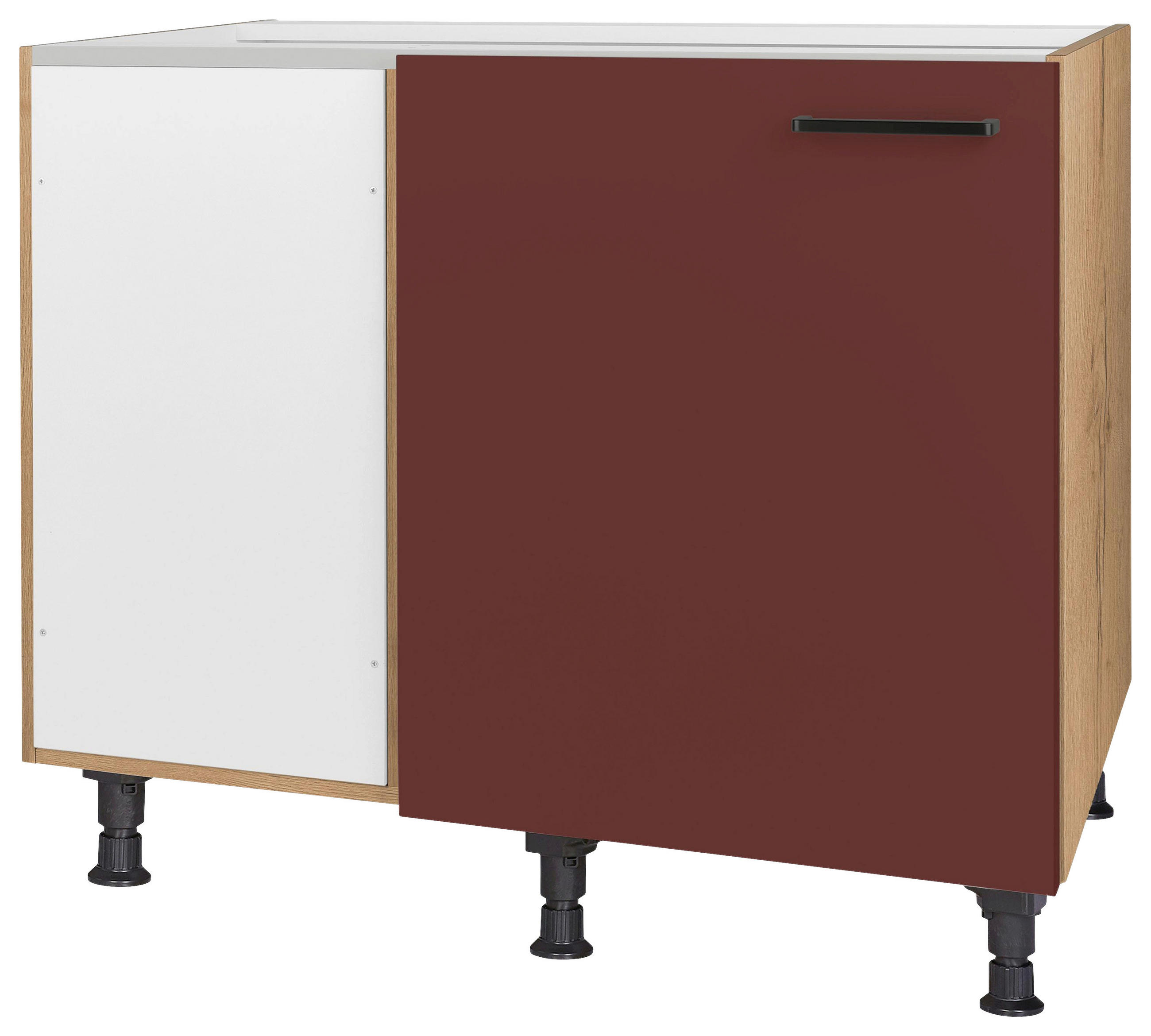 ECKUNTERSCHRANK 125/87/65 cm  - Eichefarben/Rot, MODERN, Holzwerkstoff/Metall (125/87/65cm) - Nobilia