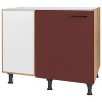 ECKUNTERSCHRANK 125/87/65 cm  - Eichefarben/Rot, MODERN, Holzwerkstoff/Metall (125/87/65cm) - Nobilia
