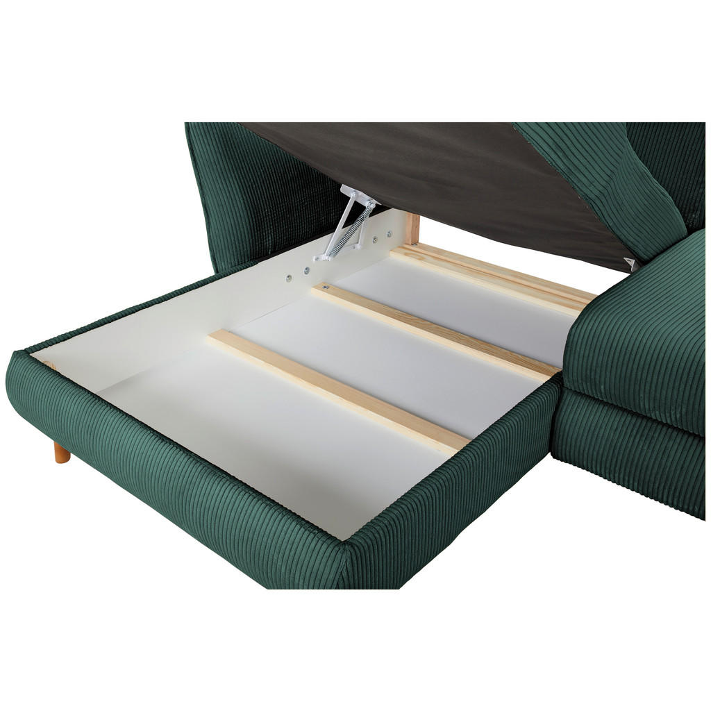 Thumbnail - Carryhome Ecksofa, Dunkelgrün, Textil, Eiche, massiv, 3-Sitzer, Füllung: Schaumstoff, Ottomane links, seitenverkehrt mon...